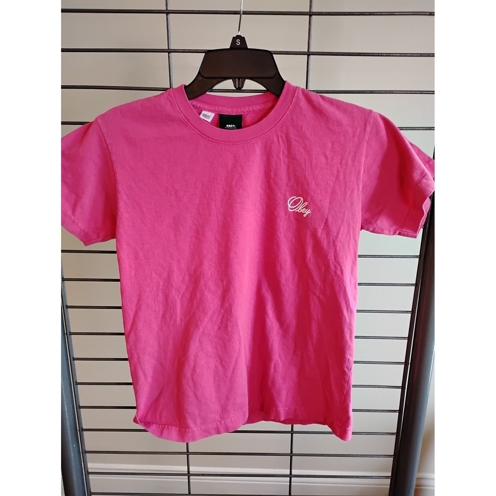 Obey Worldwide Womens‎ XS Pink Short Sleeve Script Logo T-Shirt Made in USA